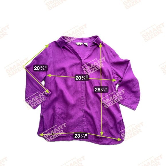 Vtg Linen‎ Shirt Womens 1X Button Up Top Purple Lagenlook V Neck Oversized Tunic - Picture 2 of 8